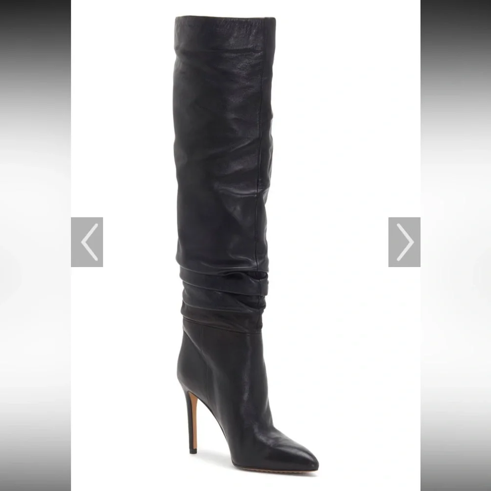 VINCE CAMUTO—Black Leather Knee-High Stiletto Boot